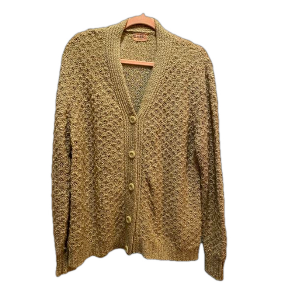Vintage Liz Moody Granny Knit Cardigan Sweater Tan Ochre Size L (42EUR)